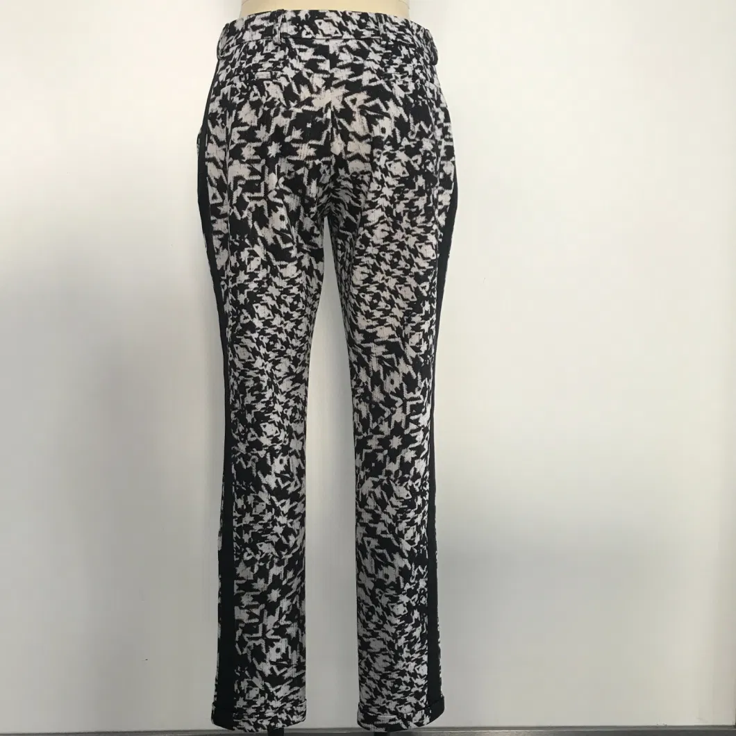 New Design Printed Poly Knit Fabric Side Tape Down Straight Leg Fit Women Pant