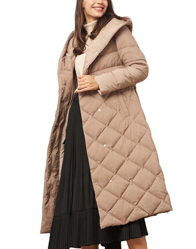 2023 New Korean Version Loose Long Hooded 3D Embossed Down Beige Coat Women Winter Jacket