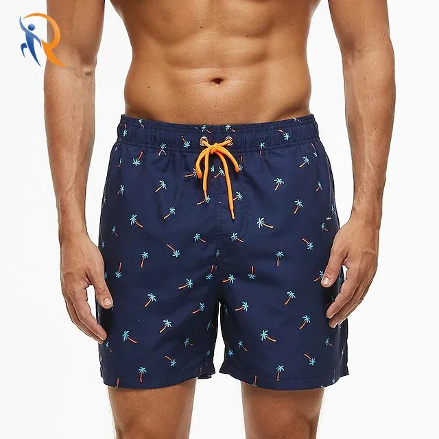 Men′s Quick Dry Drawstring Waistband Printed Swim Shorts Summer Bottoms with Side Pockets