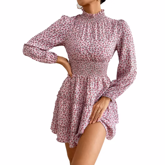 Design indipendente di ricerca e sviluppo Abito floreale dal temperamento nobile Abiti da donna con gonna torta quattro stagioni primaverili e autunnali